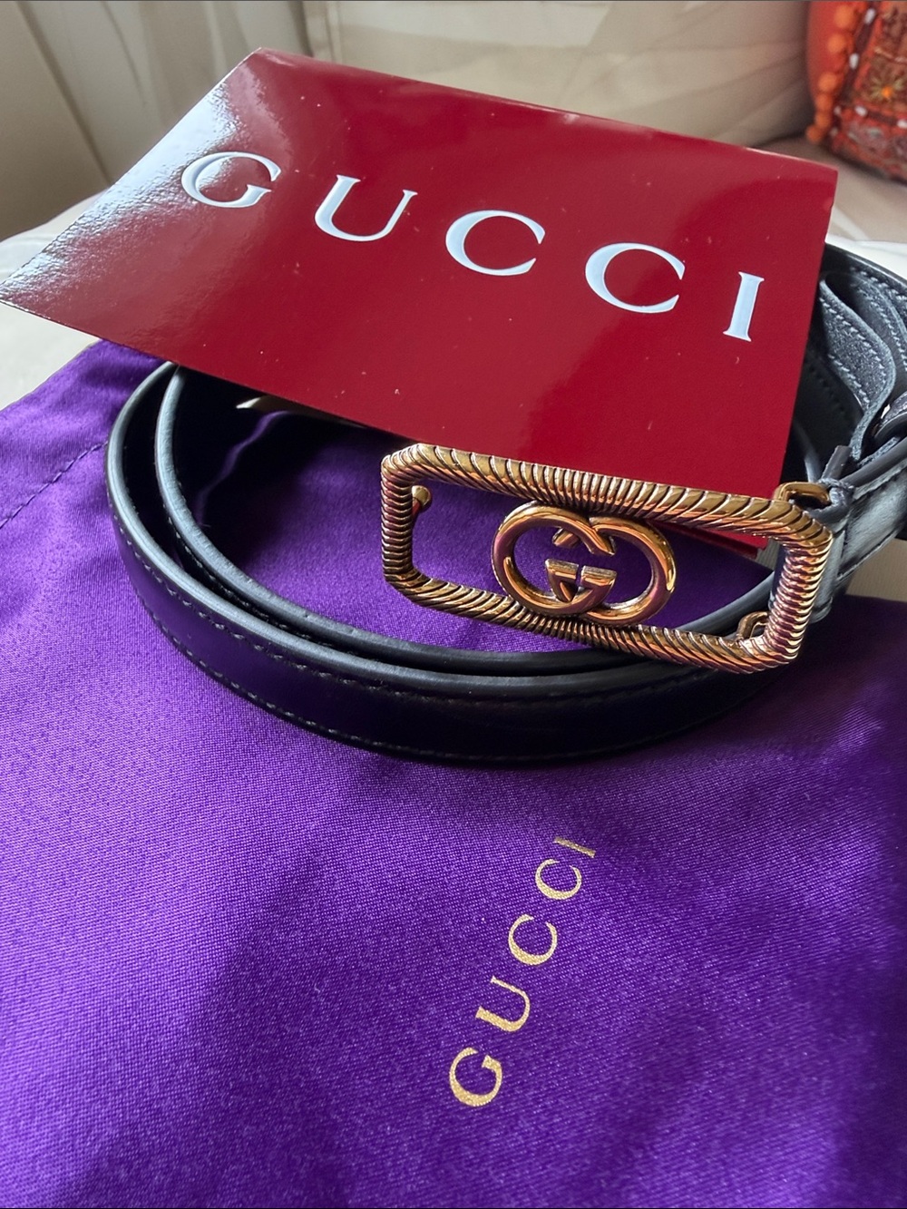 NEW. Gucci Gold tone  Double G. Belt. Size 90. Fit medium.